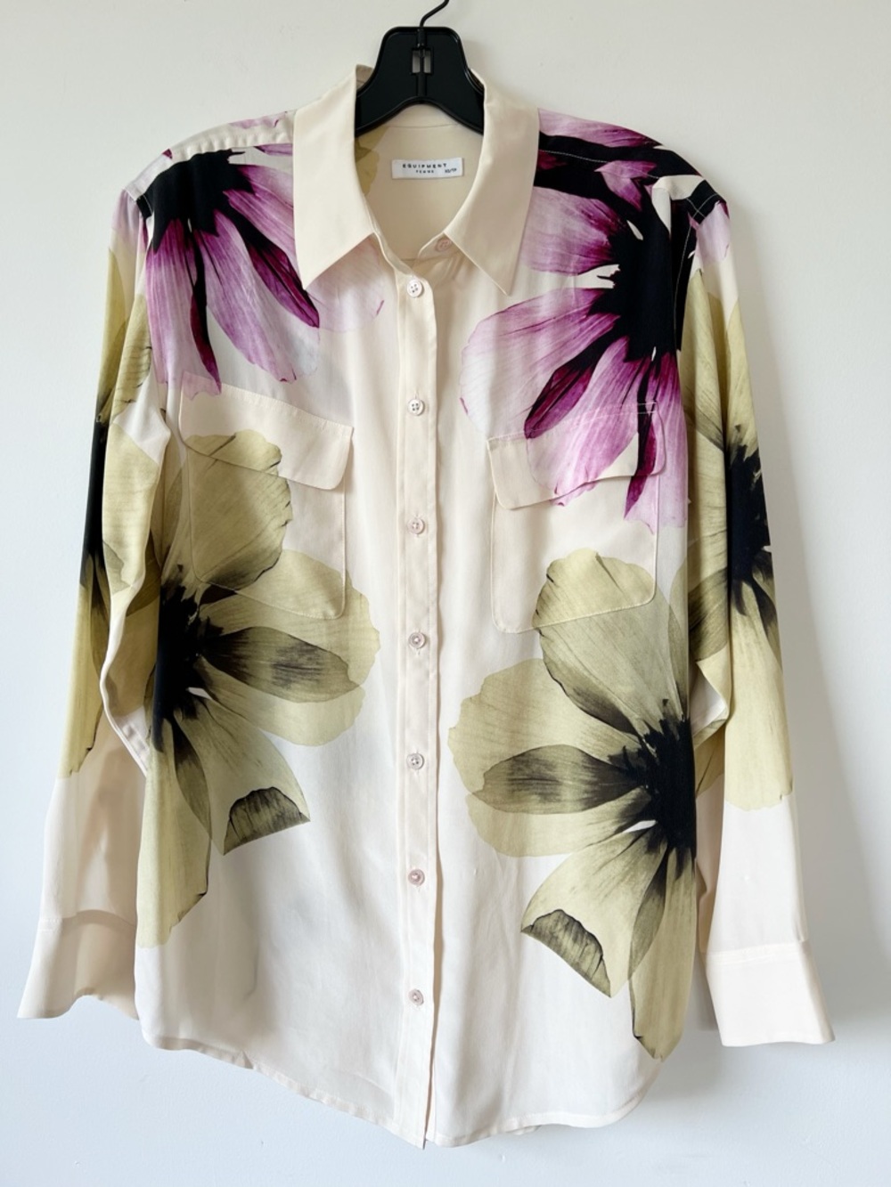 Equipment Silk Blouse in Cream & Olive